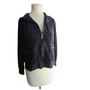 CURVE Blue Full Zip Up Hoodie Cropped Hooded Sweatshirt Womens Size L